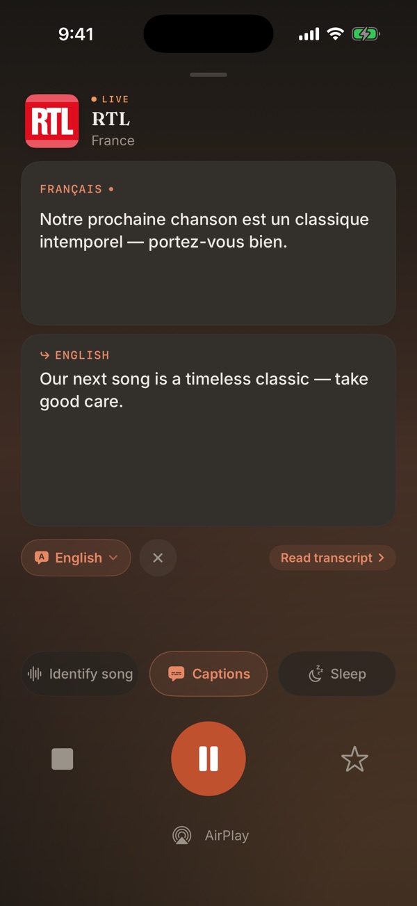 Live captions of a French broadcast, translated into English, on Radio Dad